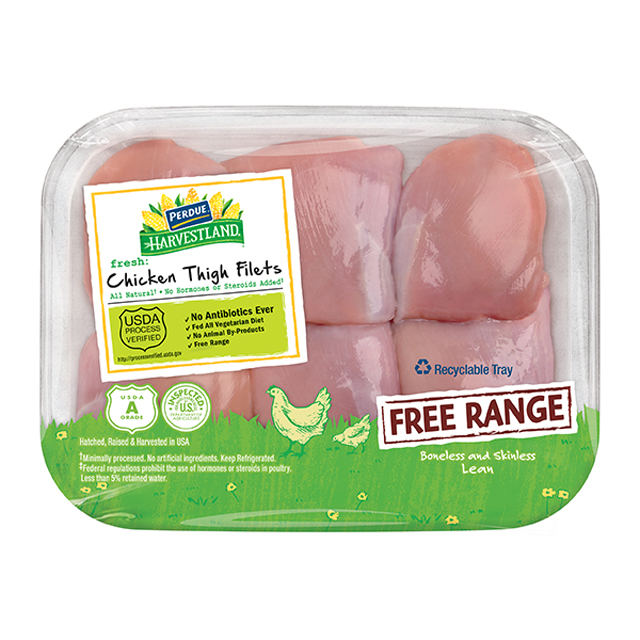 PERDUE® HARVESTLAND® Free Range Boneless Skinless Chicken Thigh Traypack